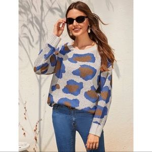 Drop shoulder leopard knot sweater